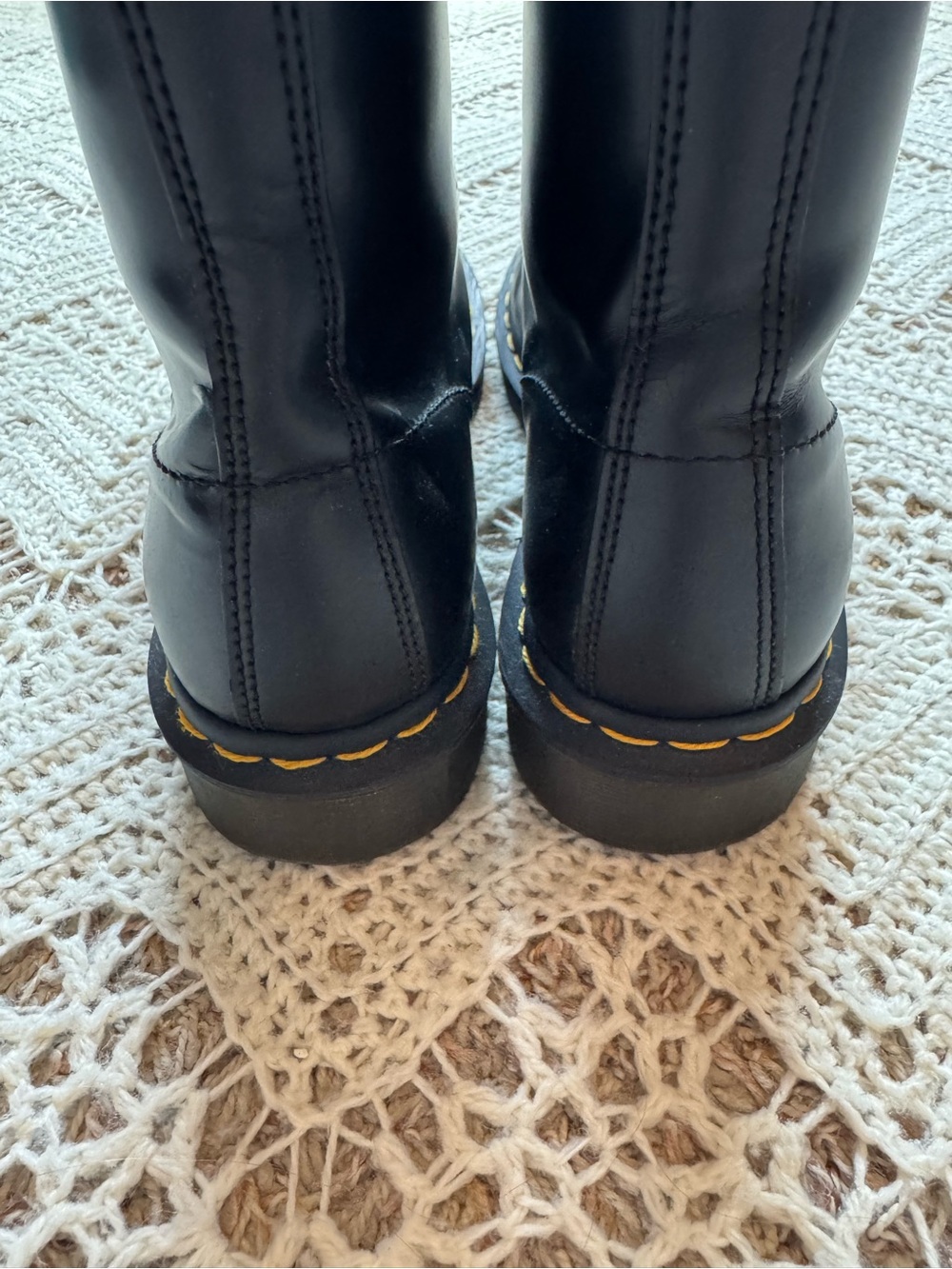 Dr. Martens Matte Black Leather Eye Lace-Up Boots Yellow Stitching Size 9 - Picture 10 of 16